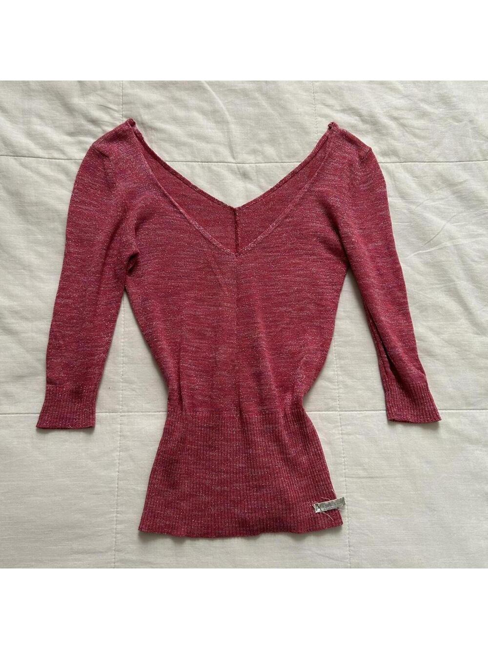 D&G Dolce & Gabbana Pink Shimmer Knit Sweater 3/4 Sleeve Size XS